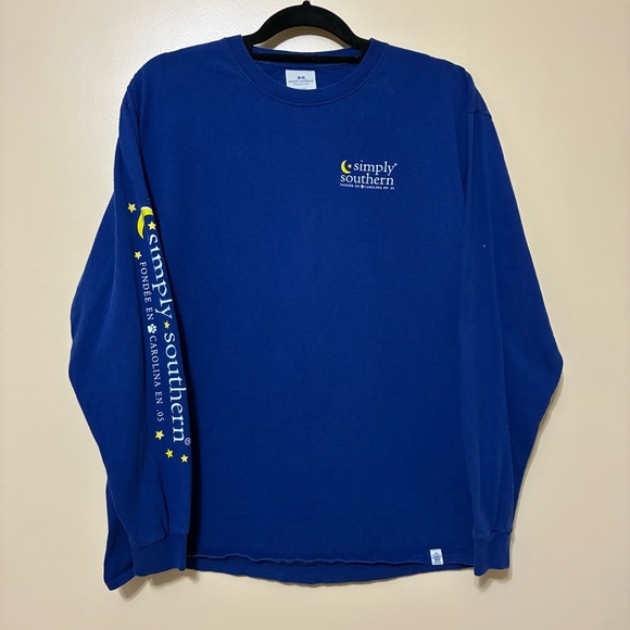 Simply Southern Preppy Dark Stars Dog Moon Long Sleeve Tee Women’s L Blue - Picture 2 of 8